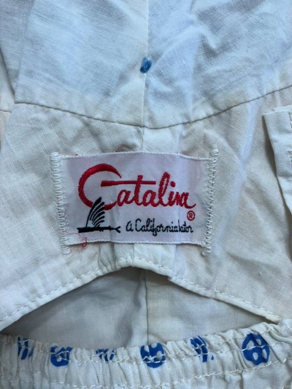 50's Vintage Catalina Swim White Blue Novelty Print One Piece Swim Suit WOUNDED - Picture 4 of 8